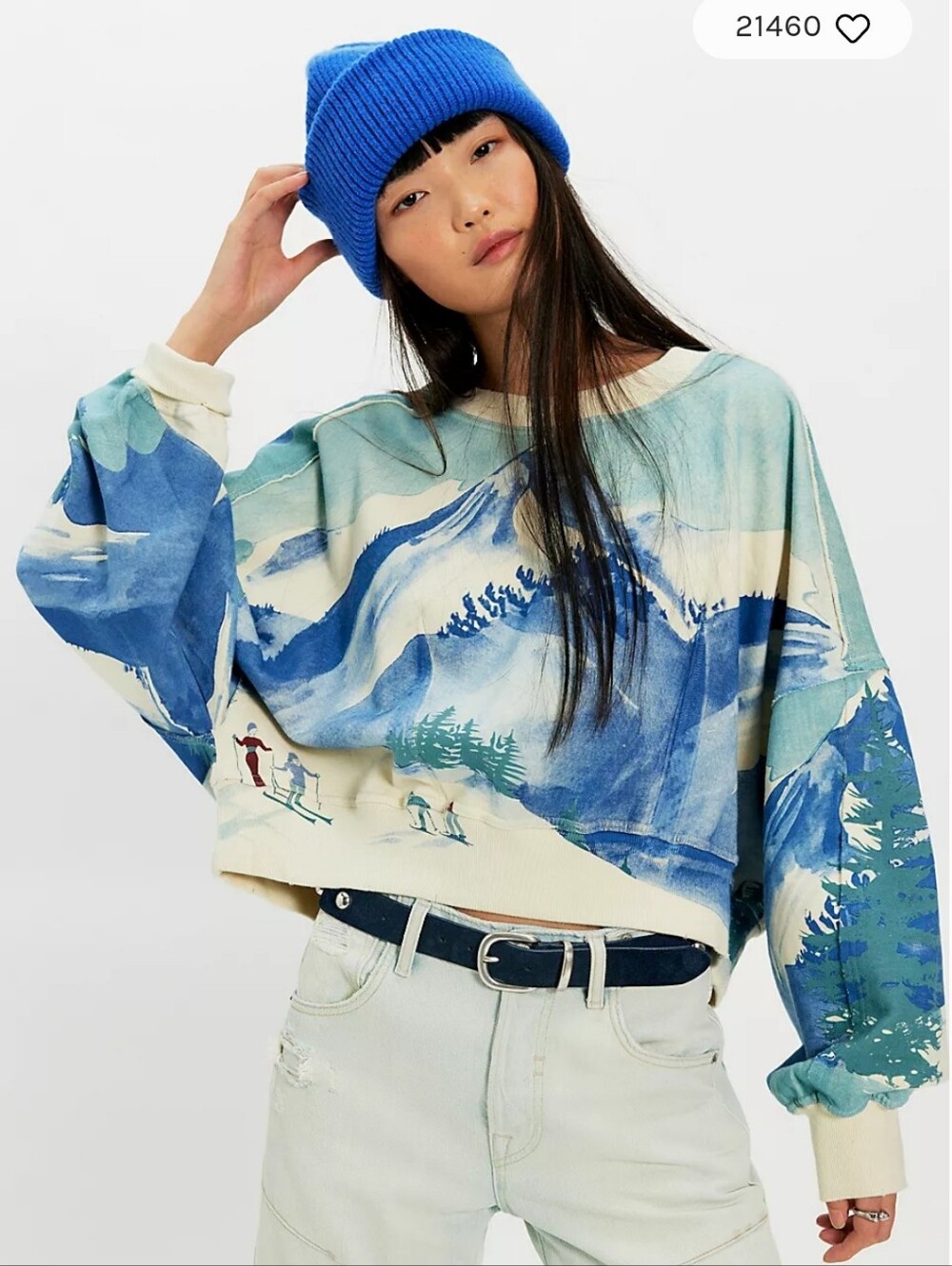 Free People Gaia Sweatshirt Pullover size XL Ski Combo NWT! Blue & Cream